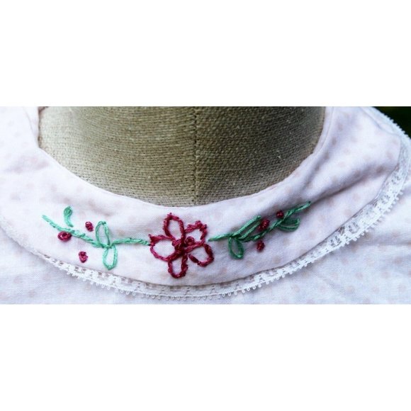 1950s Inspired Baby Girl Dress Handmade Pink Polka Dots Embroidered Flowers - Picture 2 of 6